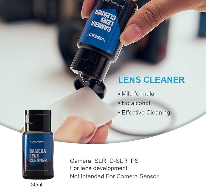 VSGO Professional Camera Lens Cleaning Kit for Canon, Nikon, Sony, Pentax DSLR Lenses - Includes Lens Pen, Air Blower, and Fluid (Blue)