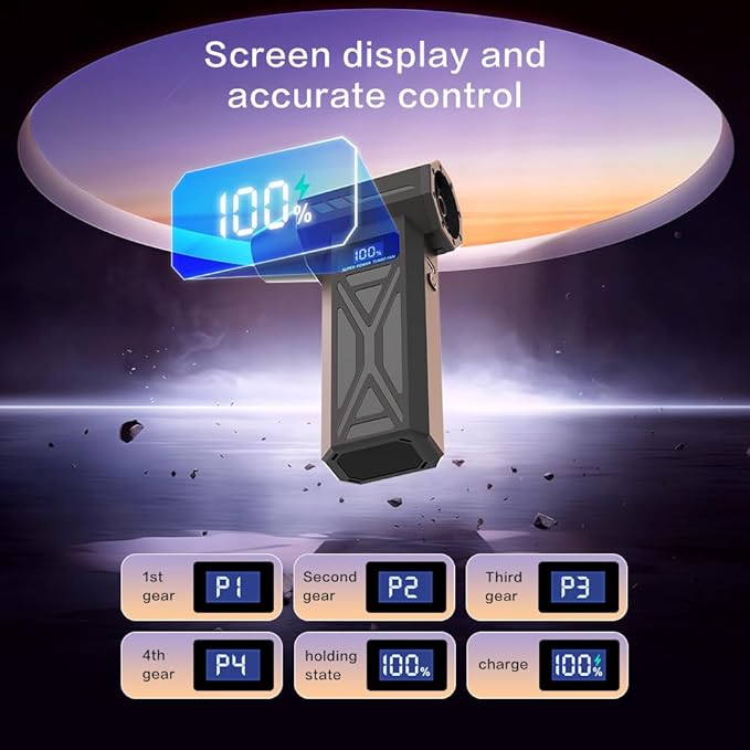 2-in-1 Air Duster and Vacuum Cleaner, 110000RPM Electric Blower with Screen Display and LED Lights, 4-Gear Adjustable Power,Dust Blower for Computer, Keyboard, House, Outdoor and Car
