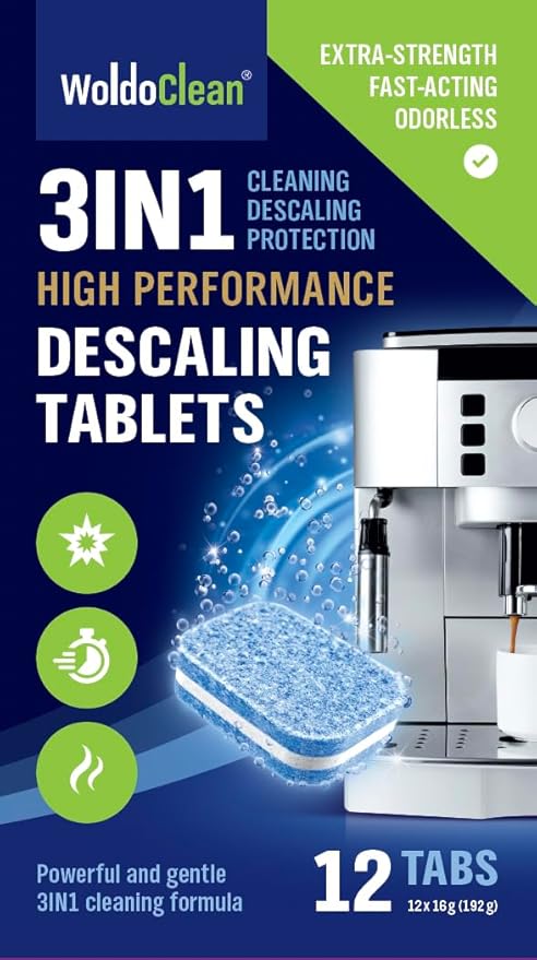 WoldoClean Coffee Machine Cleaner & Descaler Tablets (40 Count) - Universal Descaling Tabs Compatible with Nespresso, Keurig, Ninja, Breville & Drip Coffee Makers, Removes Limescale & Mineral Buildup