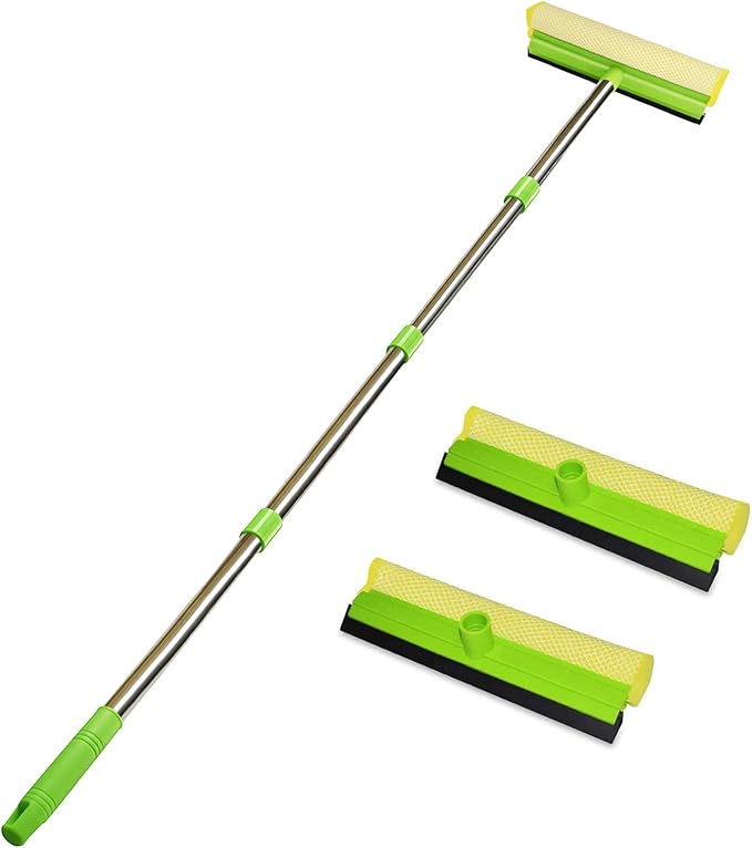 ITTAHO Window Squeegee, Squeegee for Window Cleaning, 2 in 1 Squeegee Window Cleaner with 58'' Long Handle,Window Washing Kit with Extension Pole for Shower, Windshield, Mirror, Gas Station, Glass