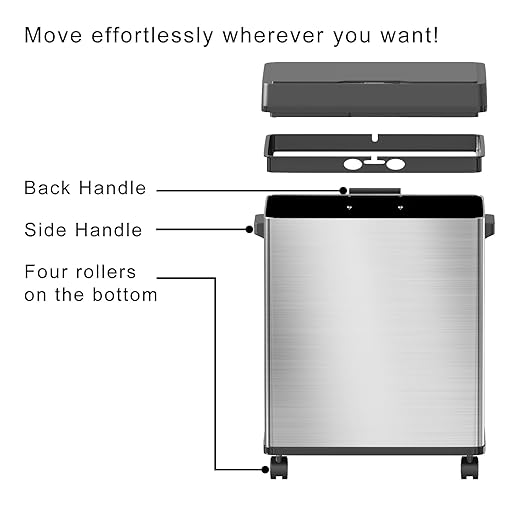 Motion Sensor Trash Can, Automatic Trash Cans Touchless, 13 Gallon 50 Liter Stainless Steel Garbage Cans for Kitchen Living Room with Odor Control & Wheels, Soft-Closing, Stay Open Lid