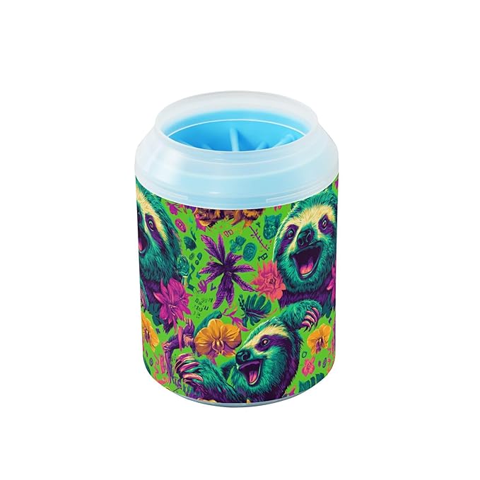 Dog Paw Cleaner Cups for Dogs Pet Foot Washer Paw Scrubber for Medium Small Large Dogs Cats Cleaning Cup Green Sloths Flowers Tropical Plants
