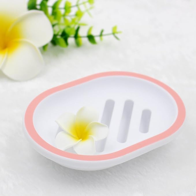 Topsky 2-Pack Oval Soap Dish, Soap Holder, Soap Saver, Easy Cleaning, Pink