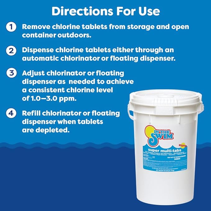 In The Swim 3 inch 5-in-1 Super Multi-Tabs – Swimming Pool Sanitizer – Chlorine - Algaecide - Stabilizer - Clarifier - 48 Pounds
