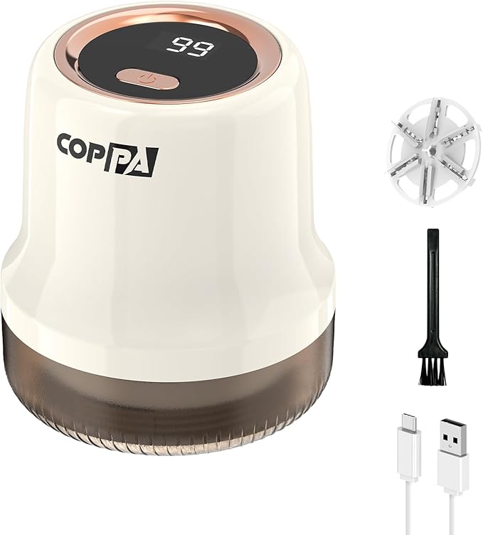 COPPA Lint Remover, LR-MINI USB Rechargeable Lint Removal 6 Blades & 3 Speed Shut-Off Protection Electric Portable Remove Fuzz Lint with Battery Display for Furniture Curtain Clothing