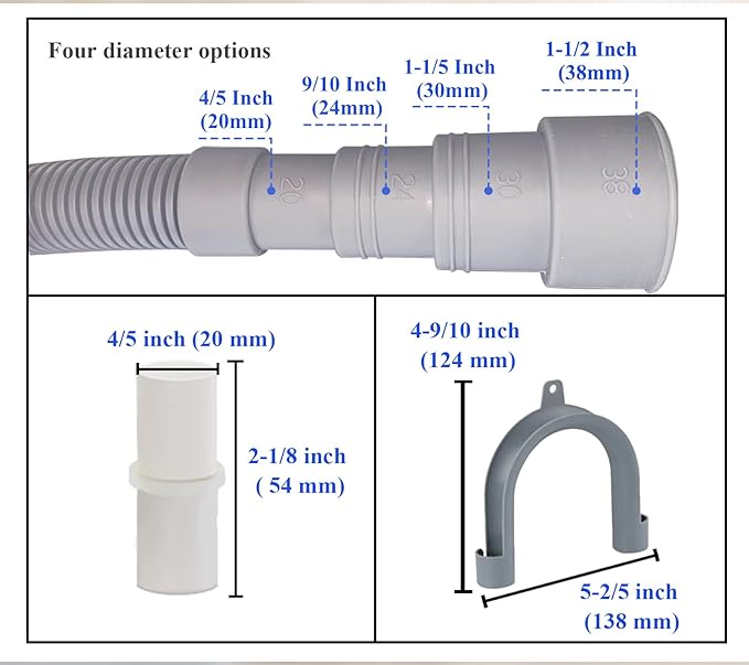 10ft Washing Machine Drain Hose Extension Kit - Universal for Washer, Dishwasher & Dehumidifier, 7-Piece Set with U-Bracket, 4 Clamps & Adapter