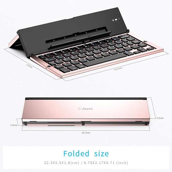 Geyes Bluetooth Keyboard Foldable Portable Folding Travel Keyboard for iPhone 15 Pro Plus/Xs/max/x/14/13 /12/11 /iPad/iPad mini 4, Samsung Android Tablet Smart Phone (Rose Gold)