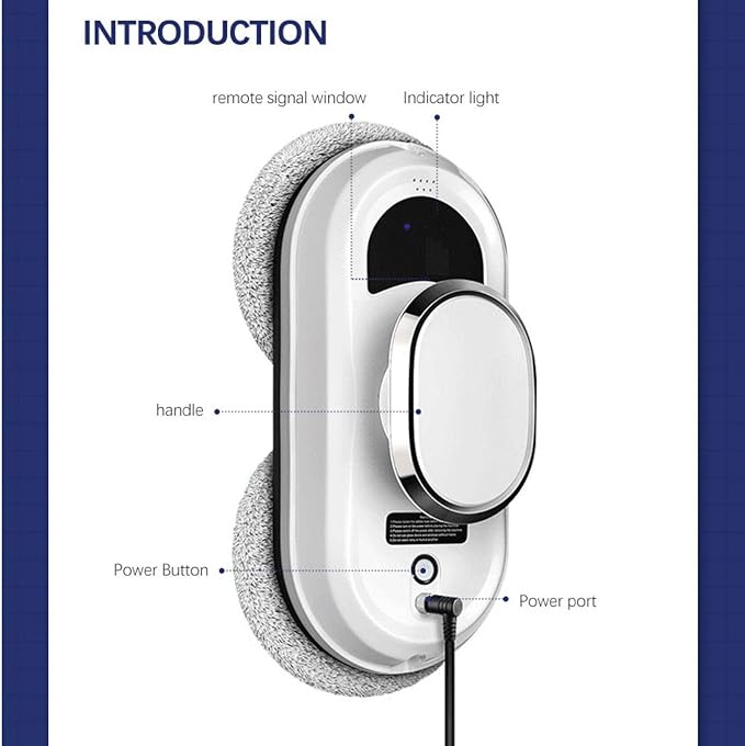 Intelligent Window Cleaning Robot Vacuum Cleaner, with Remote Control & 4M Extension Cable, 20min Power Failure Protection, 10 Wipes+Spray Function for Home Glass Cleaning