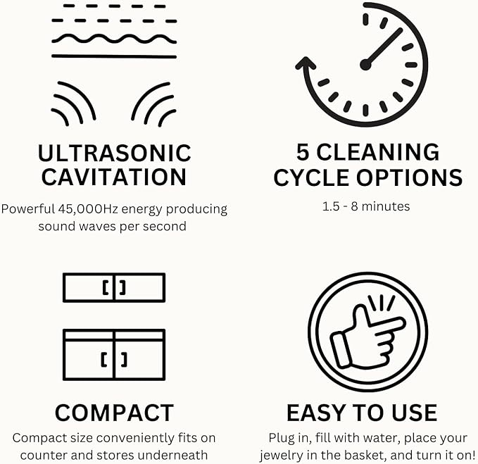 GemOro LUXESPA | Personal Ultrasonic Jewelry & Eyeglass Cleaner with 5 User-Programmable Timed Cleaning Cycles | Professional Performance Machine for Rings Watches Glasses Earrings (1796)