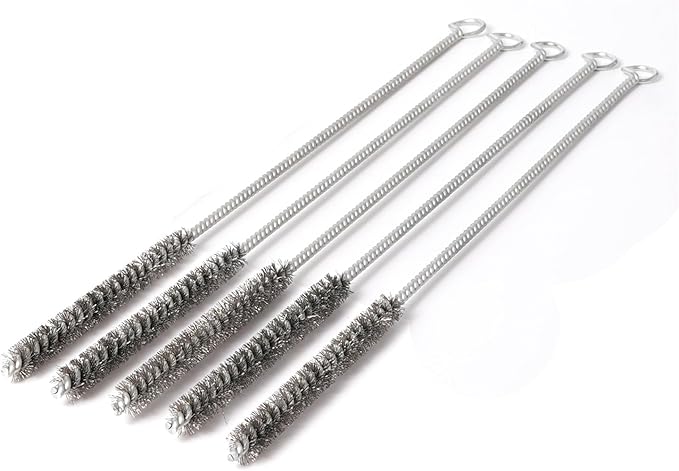 12 Inch Pipe Cleaning Brush Set with Stainless Steel Bristles, Steel Wire Tube Brush Kit for Auto Parts Polishing, Machining, Bottles, Tubes, Etc.（8mm-5pcs）