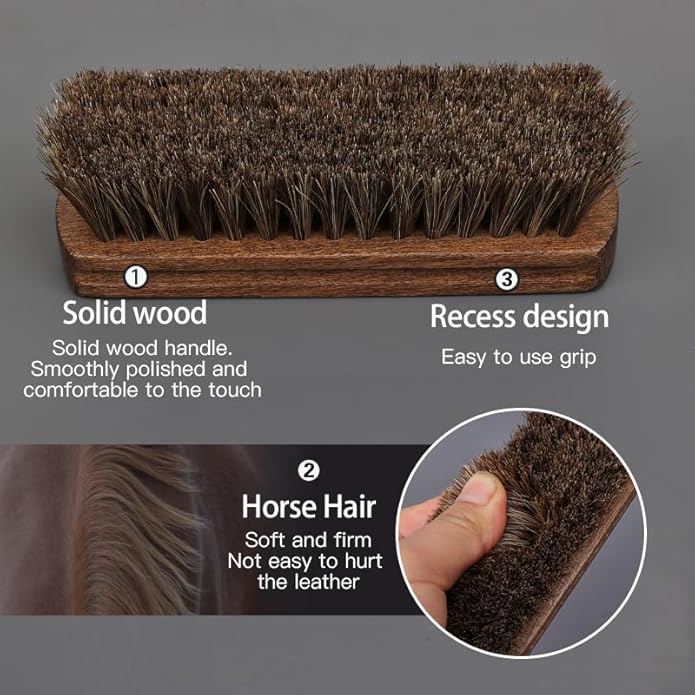 MAXIMILIAN Shoe Shine Brush Kit Horsehair Brushes for Polishing Crepe Suede Shoes Brush Soft Bristles Leather Cleaning Nubuck 3PCS Professional Shoe Polish Kit