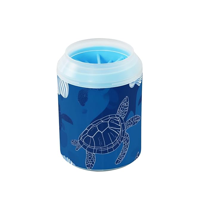 Dog Paw Cleaner Cups for Dogs Pets Foot Washer Paw Scrubber for Medium Small Dogs Cats Cleaning Cup Navy Blue Turtles and Seashells