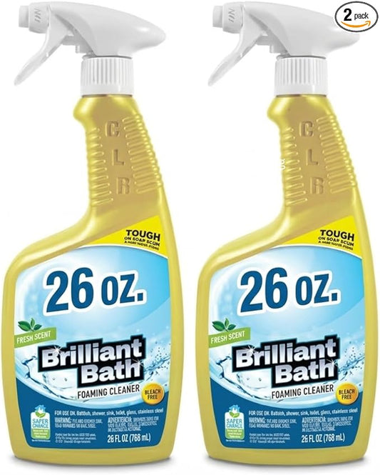 Brilliant Bath Foaming Bathroom Cleaner, Fresh Scent, 26 fl oz Bottles (Pack of 2) – Bleach-Free Multi-Surface Cleaner for Soap Scum, Hard Water & Grime