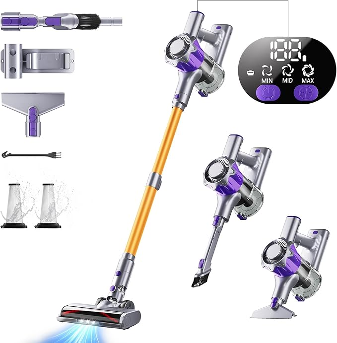 Cordless Vacuum Cleaner, 450W 50Kpa Powerful Stick Vacuum, Up to 70Mins Rechargeable Battery, Vacuum Cleaners for Home Anti-Tangled Lightweight Handheld for Hardwood Floor, Carpets, Pet Hair