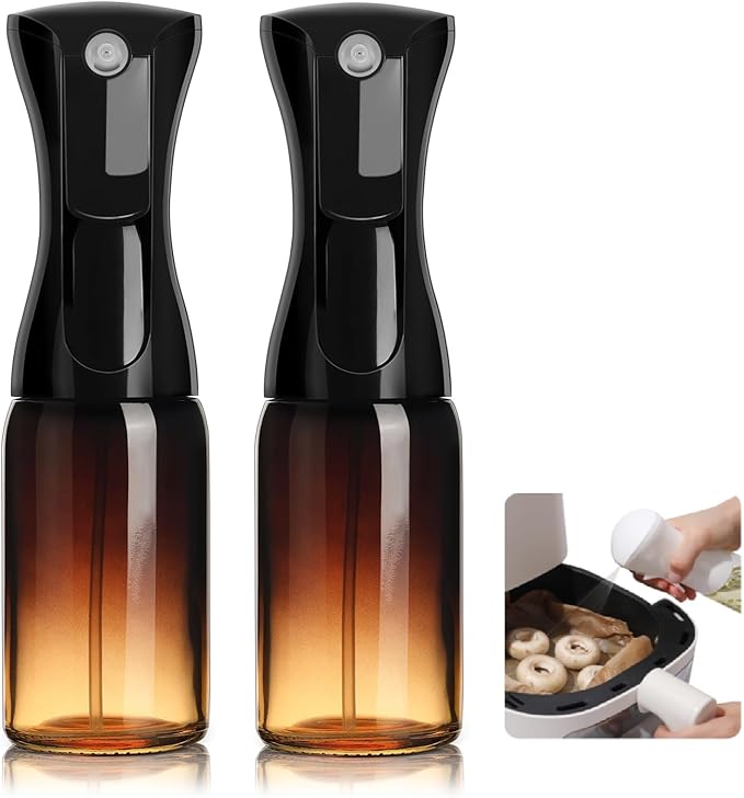 Mistifi Oil Sprayer 150ml glass bottle. Upgraded Version.Fine Mist Spray Bottle for Air Fryer, Olive Oil, Avocado Oil, Healthy Nonstick Frying, Commercial & Home Kitchen Use (2Pc Premium Dark Black)