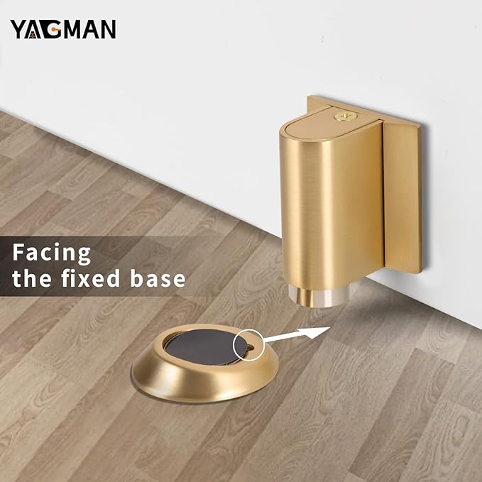 2 Pack Magnetic Door Stopper, Magnet Floor Door Stop Retractable, Door Magnetic Catch, Door Holder to Keep Door Open, No Drilling Mount with Adhesive, Brushed Gold BG-2