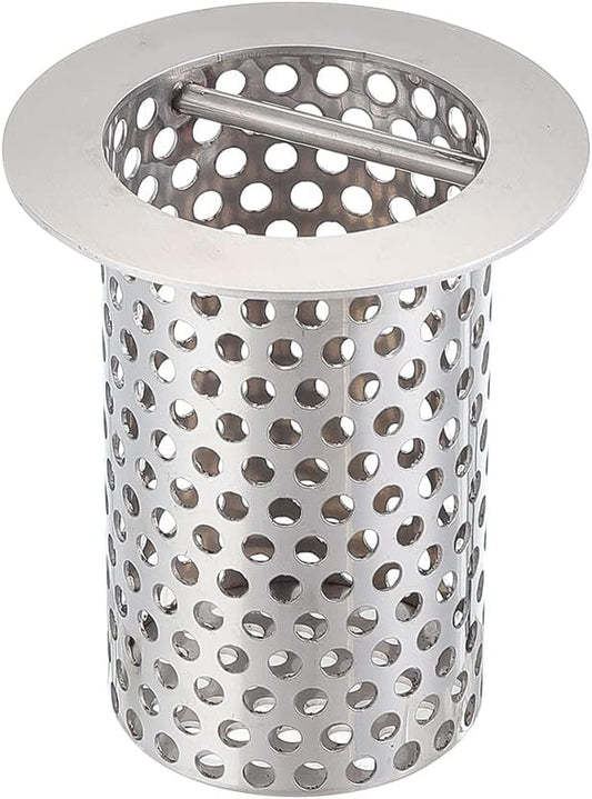 3" Commercial Floor Drain Strainer, 4'' High, Thick Perforated 316 Stainless Steel and Finely Polished Drain Basket for Restaurant/Factory/Kitchen