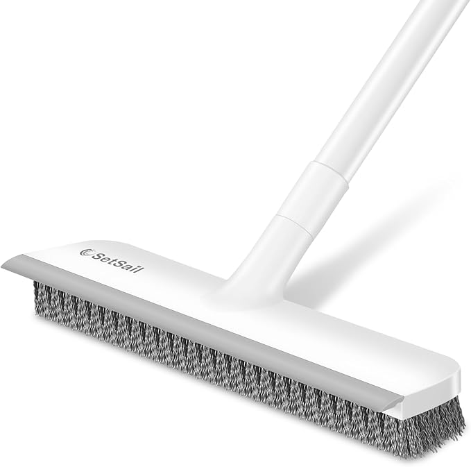 SetSail Floor Scrub Brush with 48-Inch Long Adjustable Handle 2 in 1 Scrape Brush Stiff Bristle Floor Scrubber for Cleaning Shower Bathroom Garage Kitchen Wall Deck Tub Tile