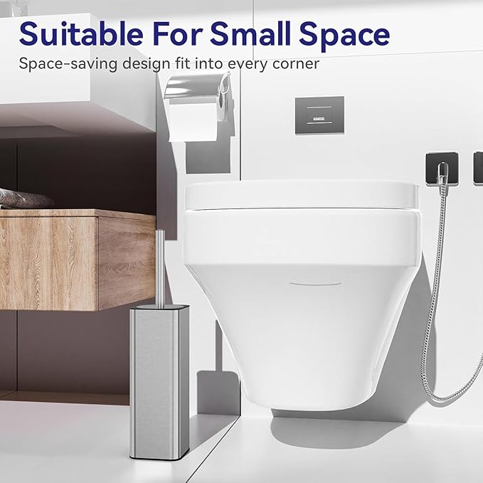 DOWRY Stainless Steel Toilet Bowl Brush and Holder for Bathroom Storage Organization Deep Cleaning Covered Brush Cleaner