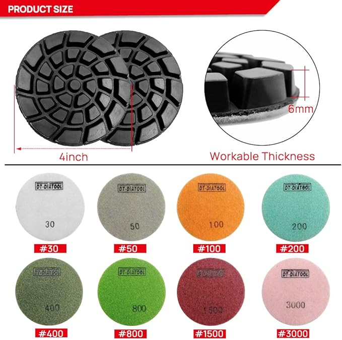 DT-DIATOOL Diamond Floor Polishing Pads Resin Bond Terrazzo Floor Diameter 4 Inch Grit 800 Pack of 6