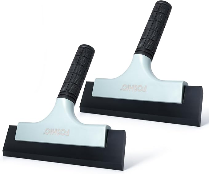 FOSHIO All-Purpose Car Window Squeegee, 2 Pack 8 inch Double Edge Squeegee Blades with Non-Slip Long Handle Car Squeegee for Window Cleaning, Windshield, Tile, Mirror, Shower Squeegee for Shower Doors