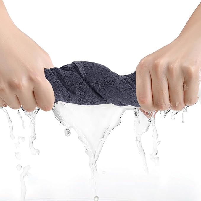 6 Pack Microfiber Wash Cloth, 12x12 Inch Highly Absorbent and Soft Feel Fingertip Towels, Machine Washable Washcloths for Bathroom, Gym, Hotel, Spa and Kitchen, Convenient Hook, Grey