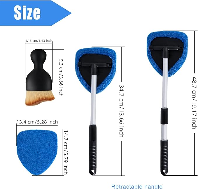 9 PCS Car Windshield Cleaner Tool Kit, Car Window Cleaner Windshield Cleaning Tool with Microfiber Pad Spray Bottle Detailing Brush and Extendable Handle, Auto Glass Wiper Kit Home Window, Blue