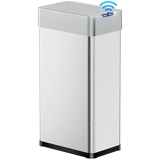 TLSUNNY 16 Gallon Automatic Trash Can, Stainless Steel Motion Sensor Garbage bin, Smart Trash Can W/Butterfly Lid, Bag Retainer Ring and Display Light for Living Room,Kitchen,Office (Silver, 60L)
