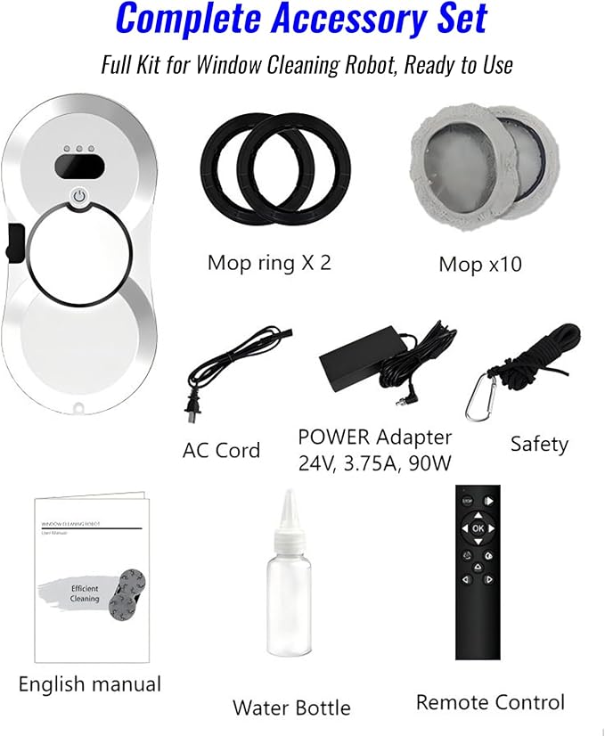 Window Cleaning Robot, Automatic Window Cleaner with Water Spray, 5600Pa Suction, 3.0 Path Planning, Remote Control, for Indoor Outdoor Windows Glass Tiles Door