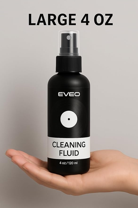 EVEO Vinyl Record Cleaning Kit - 4in1 Vinyl Record Cleaner Kit for Vinyl Records Albums. Vinyl Cleaner Includes XL Record Brush, Cleaning Liquid (4oz), Duster & Stylus Cleaning Gel - Archival Standard
