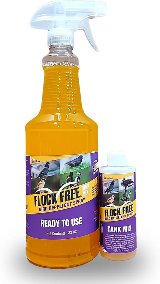 Bird Repellent Spray Bundle, Ready to Use Bird Spray 32oz + Concentrate 4oz Refill