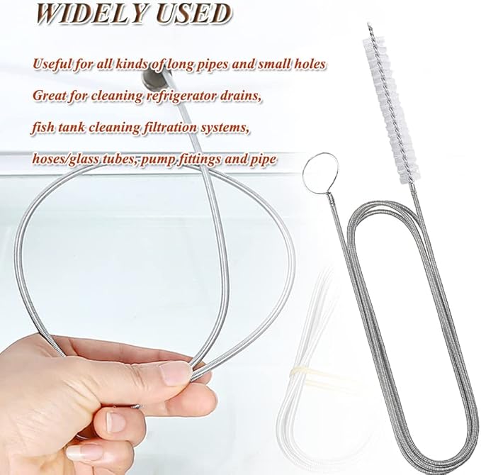 57 Inches Long Drain Brush, Flexible Pipe Cleaning Brush, Fridge Cleaning Tool for Cleaning Feeding Tube, Siphon Hose, Sunroof Drain, Refrigerator Drain, Filters and 2 PCS Tube Brushes (White)