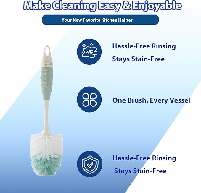 Baby Bottle Brush Set, Long Handle Durable Sponge & Nipple Brush, BPA-Free for Cleaning Sippy Cups, Straws, Small Narrow Baby Bottles and Pacifiers，Green