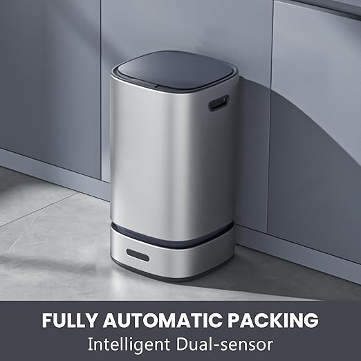ELPHECO Self-Bagging Automatic Trash Can Stainless Steel 4 Gallon Sensor Trash Bin, Self-Sealing Dustbin, 15 Liter Garbage Can, Large Touchless Metal Trash Can for Home, Hotel, Office, Silver