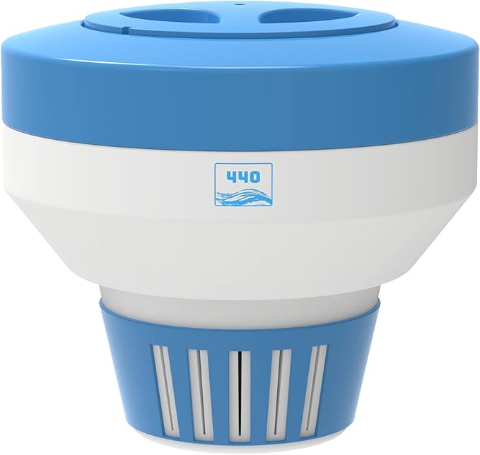 440 Pool Chlorine Floater Dispenser, Fits Up to 5 Pieces of 3-Inch Chlorine Tabs, Adjustable Flow, Control, Heavy-Duty Plastic - Suitable for Small & Large Pools - 9.6 Ounces (Pack of 12)