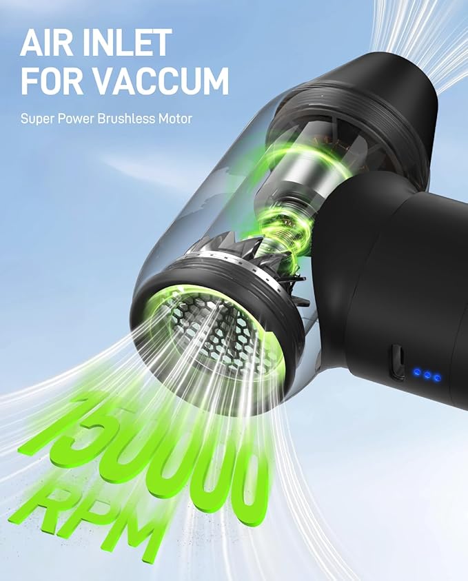 Electric Air Duster-150,000 RPM 4-Gear Adjustable Aluminum Alloy Compressed Air Duster, Cordless Air Duster for Keyboard Cleaning, 2-in-1 Vacuum for House or Car Interiors, Mini Blower for Car