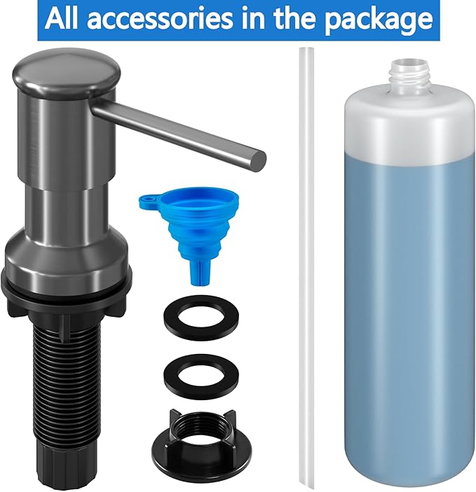 Dish Soap Dispenser, Kitchen Sink Soap Dispenser Pump with 17 OZ Bottle, Refill from The Top, Wide Pump Head Base (Gray)
