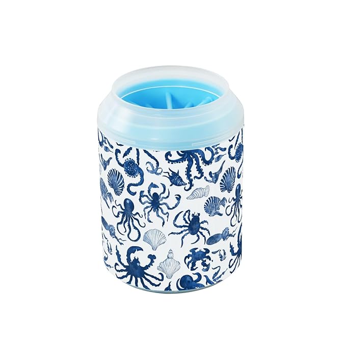 Dog Paw Cleaner Cups for Dogs Pets Foot Washer Paw Scrubber for Medium Small Cats Dogs Cleaning Cup Octopuses Crabs and Seashells Blue