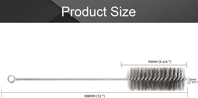 12 Inch Pipe Cleaning Brush Set with Stainless Steel Bristles, Steel Wire Tube Brush Kit for Auto Parts Polishing, Machining, Bottles, Tubes, Etc.（40mm-5pcs）