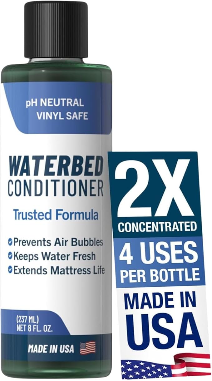 2X Concentrated Waterbed Conditioner — Made in USA — pH Neutral & Vinyl Safe Formula — Keeps Water Fresh & Clear, Prevents Air Bubbles & Odor — Extends the Life of all Waterbed Mattress Types — 8 OZ