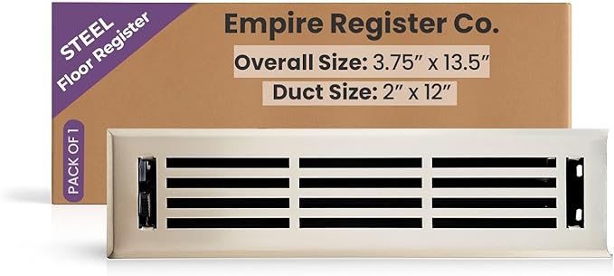 EMPIRE REGISTER CO Linear Design, Heavy Duty Floor Vent Covers, Metal Damper Attached. Vent Covers for Floor only. (Floor, Brushed Nickel, 2 x 12 inch (Pack of 1))