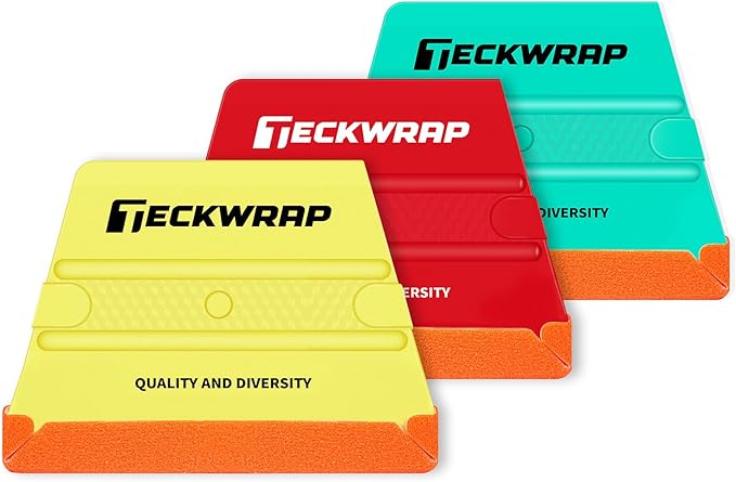 TECKWRAP Felt Squeegee for Vinyl Wrap, Pro Car Wrap Tool Kit with 3 Hardness Levels (Soft/Medium/Hard), Trapezoid Shape, Premium Felt Edge (Yellow 40A / Green 50A / Red 60A)