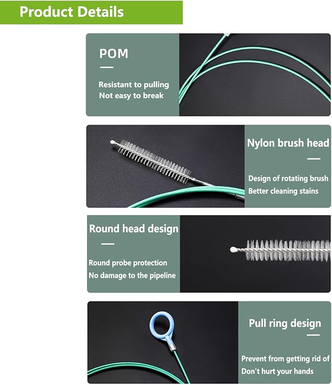 1Pc 80" Extra-Long Flexible Tube Cleaning Brush | Slim Bendable Drain Dredging Tool for Feeding Tubes, Air Hoses, Racking Lines & Narrow Pipes