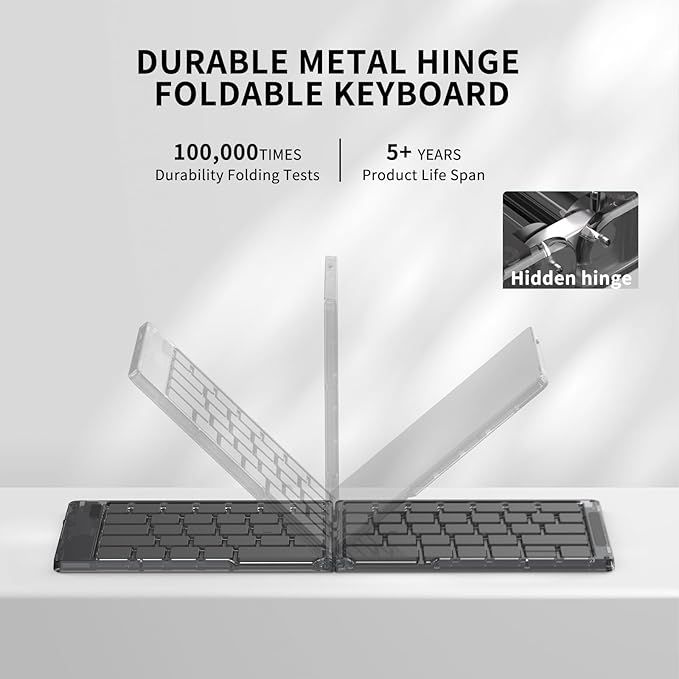Foldable & Folding Wireless Keyboard Set Combo for iPad, Transparent Bluetooth Typepad & Mouse, Compatible with iOS, Windows, Android, Smartphones, Laptops, etc.