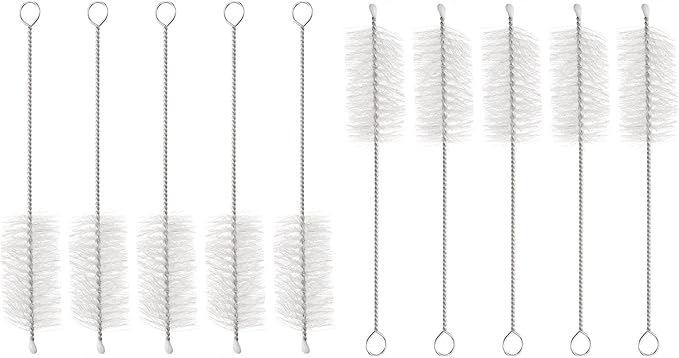 HARFINGTON Straw Cleaner Brush Set, 6 Inch Length 304 Stainless Steel and Nylon Bristles for Water Bottle Silicone Straw Sippy Cup Pipes, White (25mm OD, 10-Piece-Set)