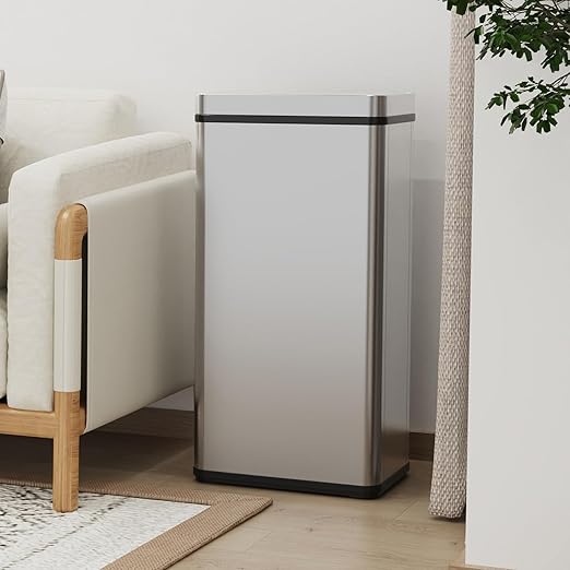 70L / 18.5 Gallon Smart Automatic Trash Can with Deodorizer Compartment, Stainless Steel Body and Mute Sensor Lid for Kitchen Office Living Room and More, Assemble Large Capacity Garbage Can - Silver