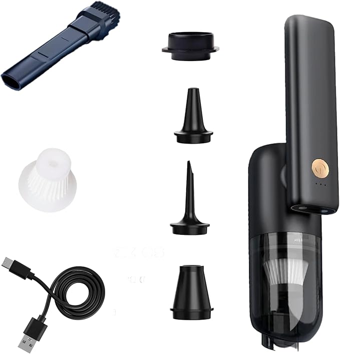 GajetNest Mini Portable Foldable Car Vacuum Cleaner - 20000PA Strong Suction, Cordless, LED Light, Blower & Inflator, Long-Lasting Battery, Compact & Lightweight, Easy Carry, Folding Design (Black)