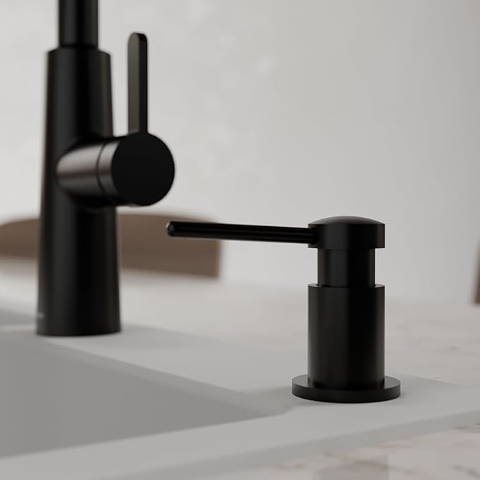 Karran SD55 Kitchen Soap Dispenser – Premium Lead-Free Brass, Dual Refill Options, 47" Undermount Tube for Large Bottles, Self-Priming Pump, Commercial-Grade Durability Matte Black