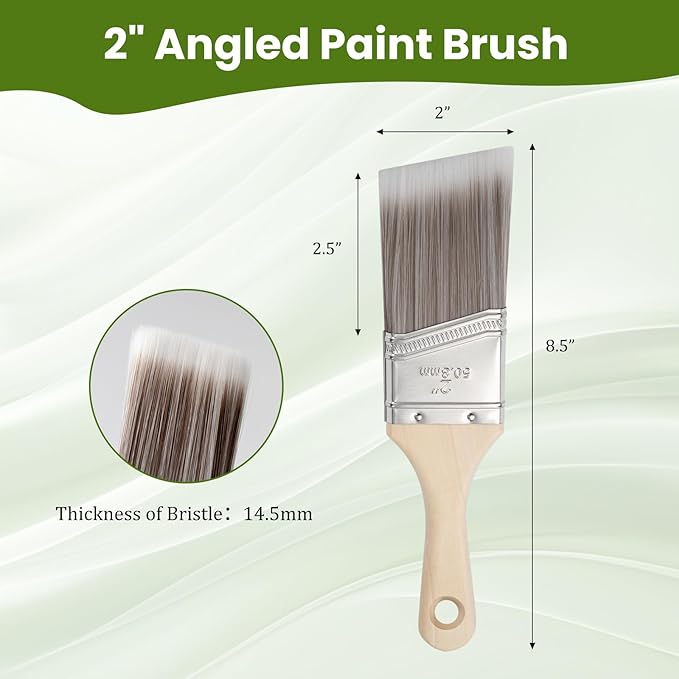 Paint Brushes, 2 Inch, Angled Brushes with Short Handle, 3 Pack, Shortcut Paintbrush for Paints and Stains, Small Paint Brushes for Walls, Furniture, Cabinets and Home Improvement