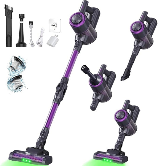 Cordless Vacuum Cleaner, Vacuum Cleaners for Home with 180° Bendable Wand | Green LED Light, Self-Standing, 1.5L Dust Cup, Washable HEPA Filter| Lightweight Stick Vacuum for Hardwood Floors